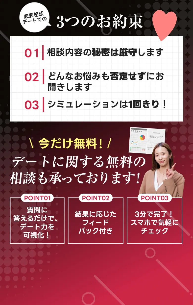 今だけ無料！デートに関する無料の相談も承っております！