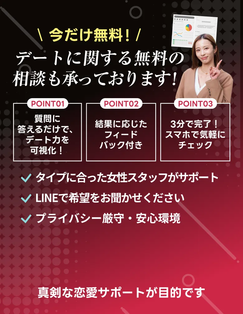 今だけ無料！デートに関する無料の相談も承っております！